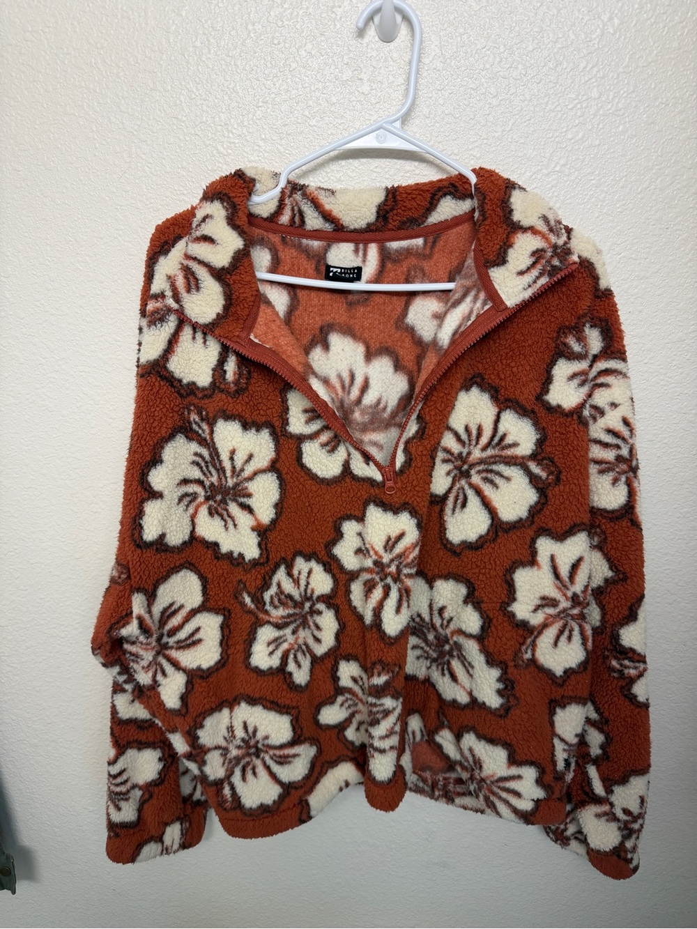 Billabong Rust & Cream Floral Quarter-Zip Sherpa Pullover